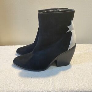 YOKI Black & Ivory Vegan Leather/Suede Western Star Ankle‎ Boot, 8
